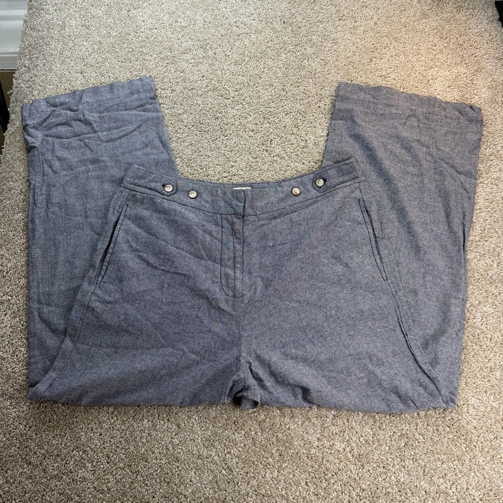Zac & Rachel Dress Pants Womens 14 Blue Chambray Wide Leg Linen Blend Pockets